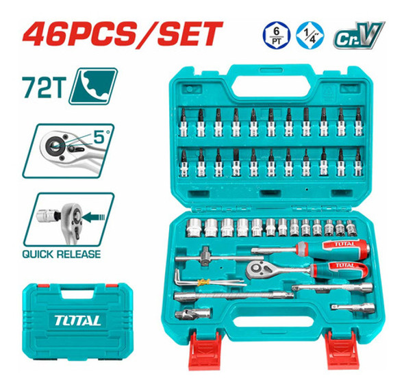 Set 46 Piezas De Dados Y Puntas 1/4 Total Tht141462 1