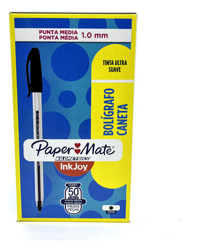 Caneta Esferográfica 1.0mm Km 100 Preta Paper Mate Cx 50 Un 1