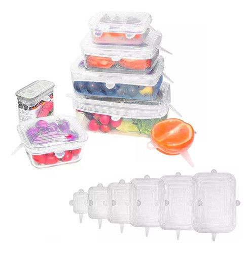 Kit 6 Tapas Silicona Reutilizables Ajustable Cuadrada Cocina 0