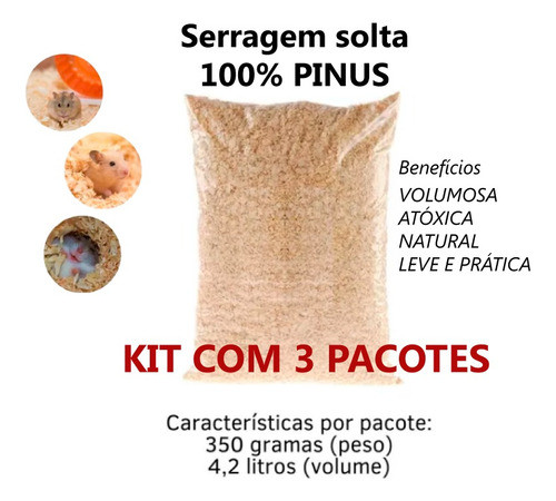 Serragem Coelho Hamster 3 Pacotes 1,05 Kg Solta Pronta P Uso 1