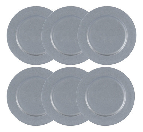 Kit 6 Sousplat Redondo 33cm Prata Glitter Fosco Mesa Posta 0