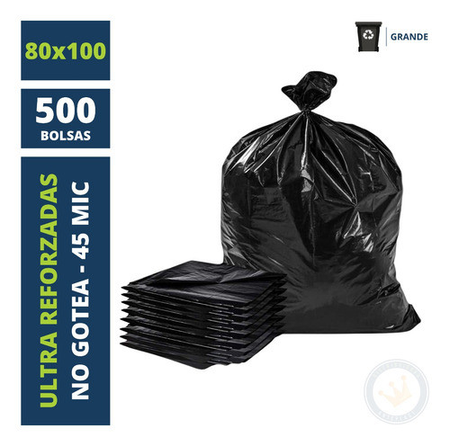 500 Bolsa Residuo Ultra Reforzada 80x100 Negras Basura 45mic 0