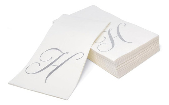 100 Monograma De Plata En Servilletas De Invitado Blancas Le 1