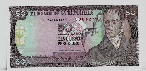 Fk Billete Colombia 50 Pesos De Oro 1985 Sin Circular. 0
