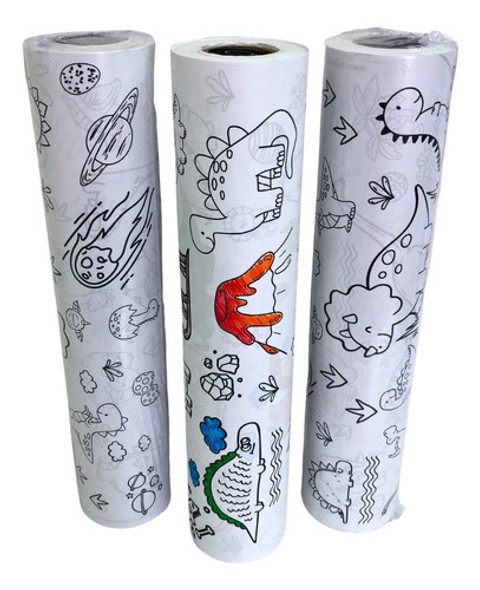 Kit 3 Rolos Papel Colorir E Pintar Dinossauro, Selva E Mar 0 Kit 3 Rolos Papel Colorir E Pintar Dinossauro, Selva E Mar 0