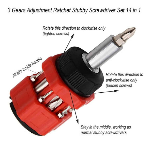 Destornillador Rechoncho De Trinquete + 12 Puntas 1