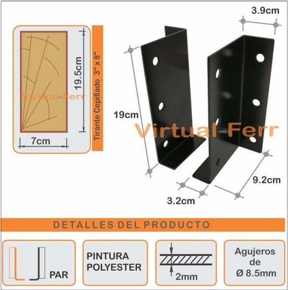 Soportes Para Vigas Y Tirantes De Madera 3x8 (si90-8) 1