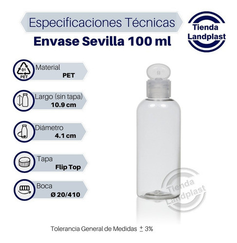 Envases Plasticos Pet 100cc Ambar Sevilla Con Tapa Flip Top 1