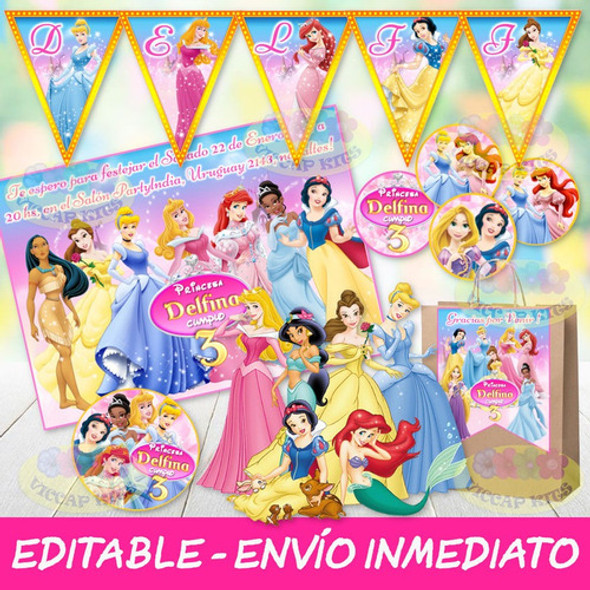 Kit Imprimible Princesas Invitaciones Candy Bar Editable 0