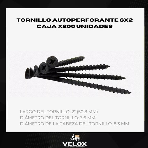 Tornillo Punta Aguja Paso Grueso 6x2 Caja X200 Fijacion 1