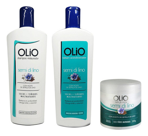 Kit  Olio Semi Di Lino Shampoo + Acon + Baño De  Crema - 3c 0