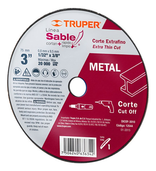 Disco Corte 3pulgadas Truper Amoladora Neumática -ynter Ind. 0