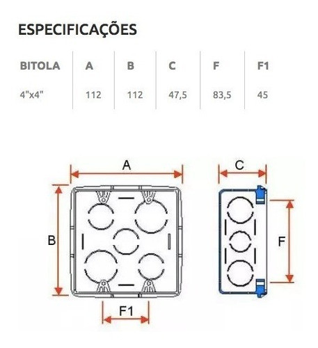 Kit 12x Caixa Tigre Luz Pvc Amarela 4x4 1