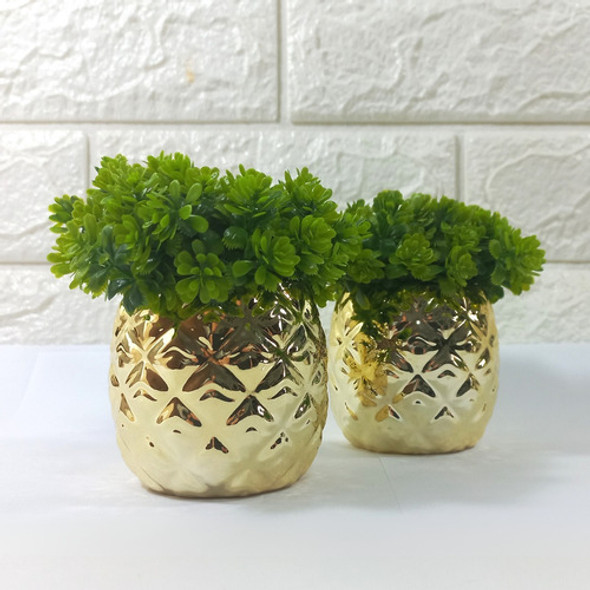 Kit Decoração Enfeite 2 Vasinhos Dourado + Planta Artif. 1