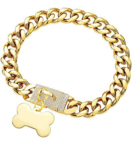 ~? Nuevo Collar De Cadena De Perro De Oro Con Hebilla De Cir 0