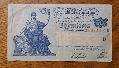 Bottero N 1805 Billete 50 Centavos Serie Progreso. Bueno + 0