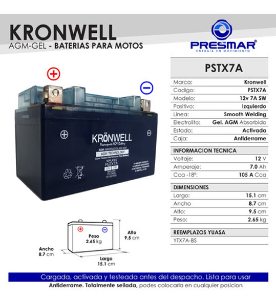 Bateria Moto Gel Kronwell Motomel Strato Alpino 150 1
