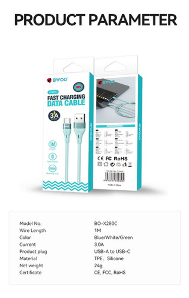 Cable De Datos Y Carga Usb A Usb-c  Silicona Liquida 3ah 1mt 1