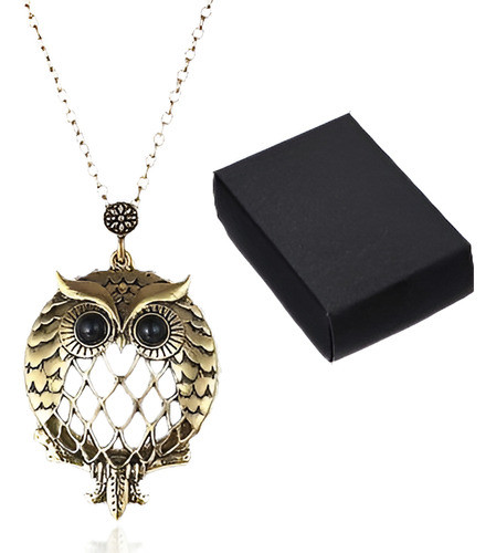 Gold Finish Chain Owl Design Collar Colgante Con Lupa 0
