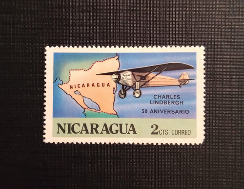 Selo Antigo Nicarágua 50 Anos Charles Lindbergh 1977 U294 0