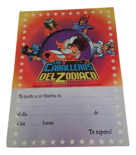 Invitación Cumpleaños- Caballeros Del Zodiaco X 20 U. Dec.90 0