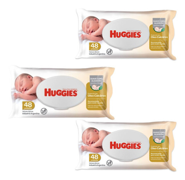 3 Huggies Toallitas Húmedas Con Óleo Calcáreo 0m+ X 48un 0