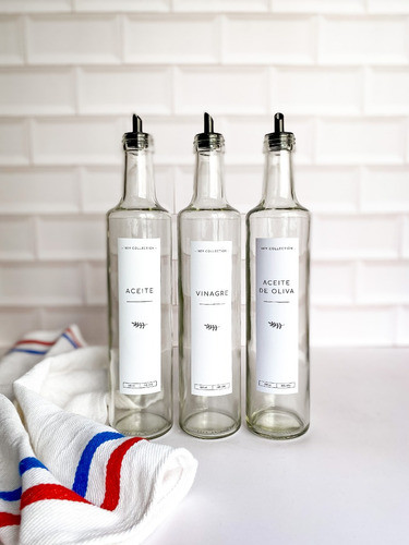Set 3 Aceiteros Vidrio Transparente Aceite+vinagre+oliva 1
