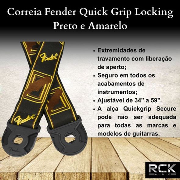 Correia Fender Quick Preto E Amarelo Grip Locking 1