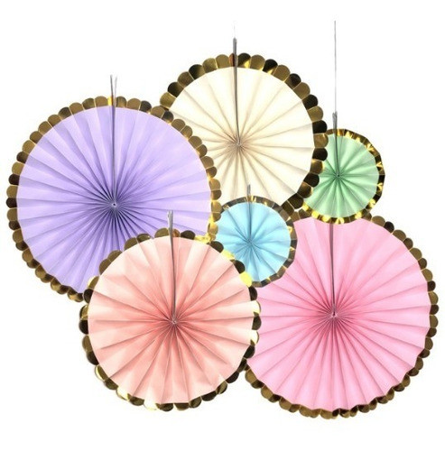 Abanico Con Borde Dorado Pastel X 6 U. - Universo Mágico 0