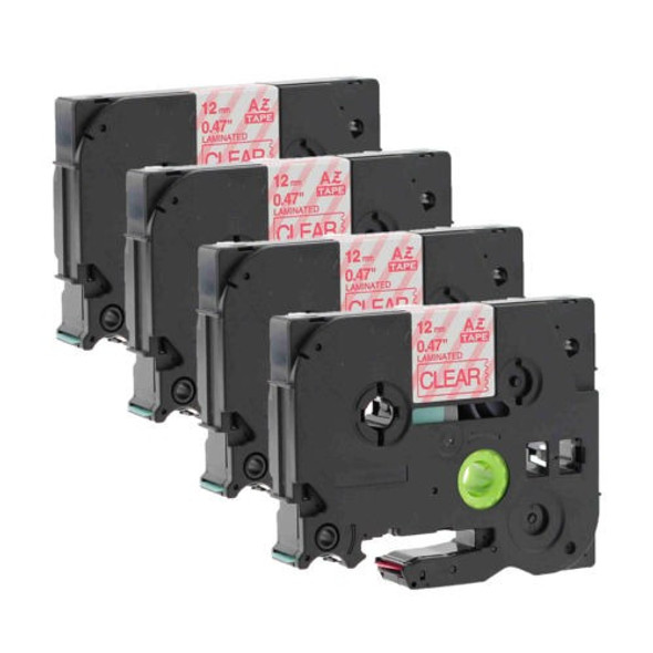 4pk Tze-132 Rojo En La Etiqueta De Cinta Adhesiva Transparen 0