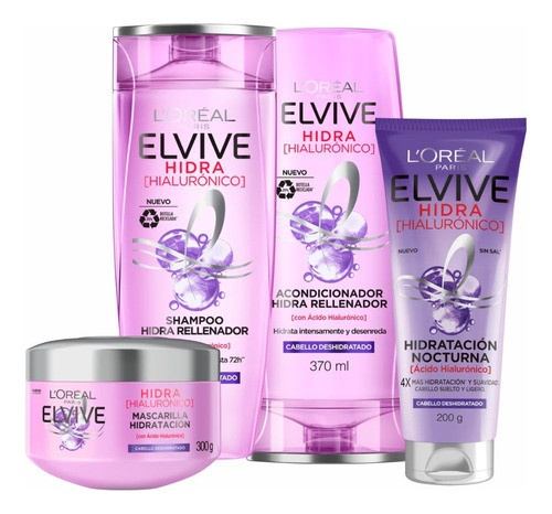 Pack Elvive Hialurónico: Sh+aco 370ml +crema Trat + Nocturno 0