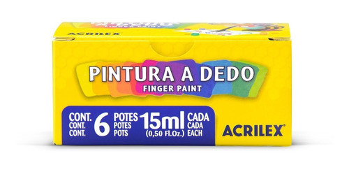 Tinta Pintura A Dedo Acrilex 6 Cores 15ml 1