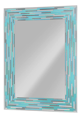 Head West Frameless Reeded Aqua Blue Coastal Sea Glass Con U 0