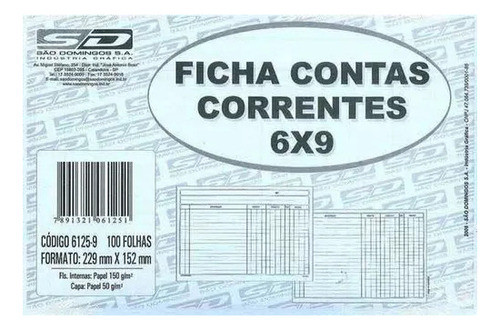 Ficha Conta Corrente 6x9 Com 100 Unidades 0