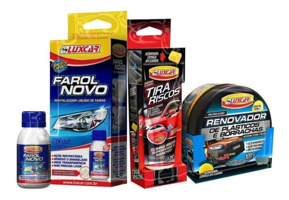 Kit Farol Novo Com Renovador De Plásticos Tira Riscos Luxcar 0