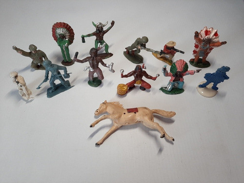 Soldaditos Indios Caballo Plástico Lote X 13 Ro 923 0