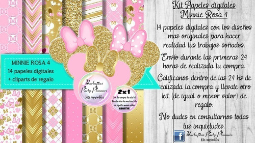 Papeles Fondos Digitales Minnie Rosa 4 Kit Imprimible 1