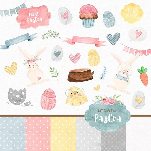Kit Imagenes Png Pascua Conejos Huevos Acuarela Est51 0