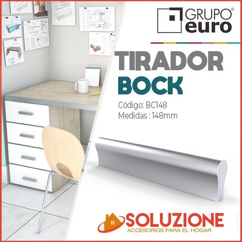 Tirador Euro Aluminio Anodizado Mueble Placa Bock 148x24/128 1