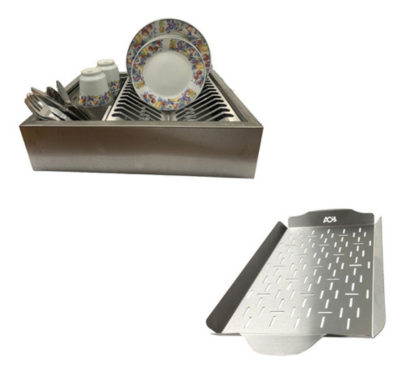Escorredor De Louça Aço Inox Escovado 33,5x43x11cm + Bandeja 0