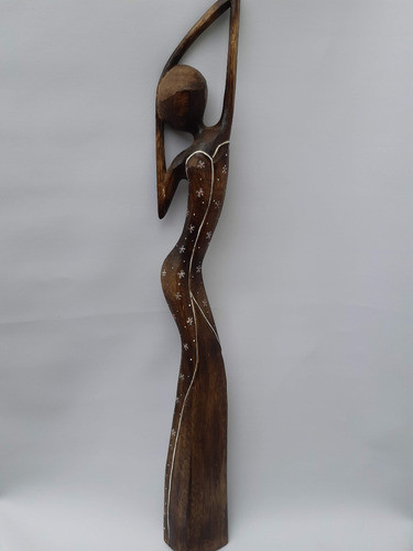 Adorno Mujer Africana En Madera 1 Metro De Altura 0