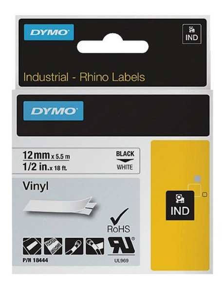 Cinta Rhino 18444 Industrial Vinilo 12mm X 5,5m  Negro/blanc 0