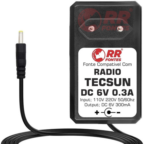 Fonte Carregador 6v Rádio Tecsun Pl-660 Pl660 Am Fm Sw Ssb 0
