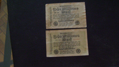 2 Antiguo Billete Alemania 10millones Marcos 1923 Serie 4.18 0