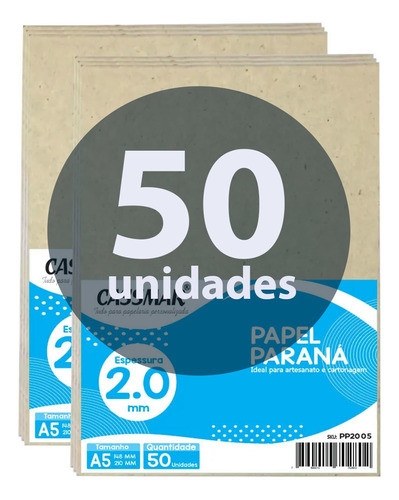 Papel Paraná Para Cartonagem A5 2,0mm 148x210mm 50 Uni 1