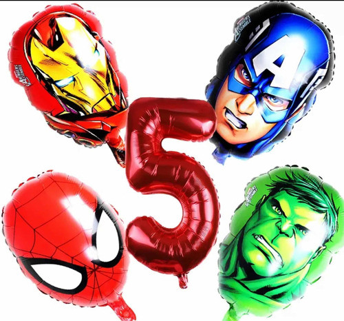Pack 5 Globos Avenger / Súper Héroes Incluye Número 80 Cm 0