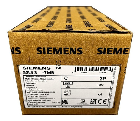 Kit Llave Termica Termomagnetica Tripolar 16a Siemens X4 Uds 0