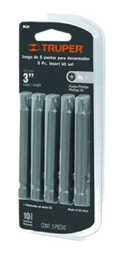 5 Puntas P/destornillador Phillips #1 3puLG Truper 16883 Stg 0