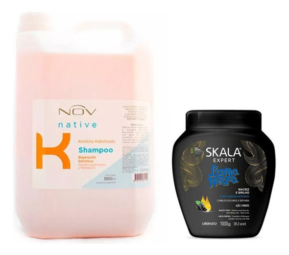 Shampoo Keratina Nov + Baño Brillo Skala Lama Negra 0