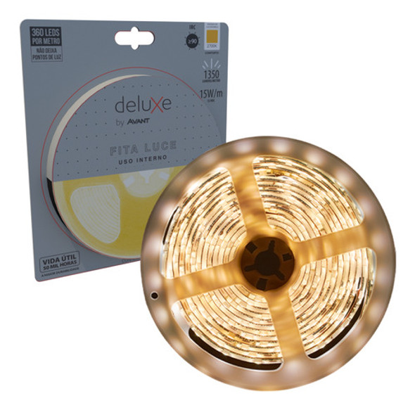 Fita Led Luce Cob 5 Metros 15w/m 360 Led Branco Quente 3000k 0